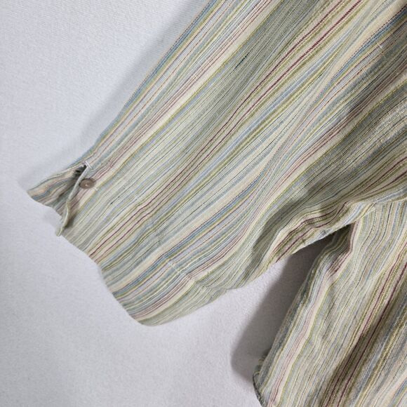 J. Jill 100% Linen Top 3X Green Multi Pin Stripe Button Front Boxy Coastal - Picture 4 of 13